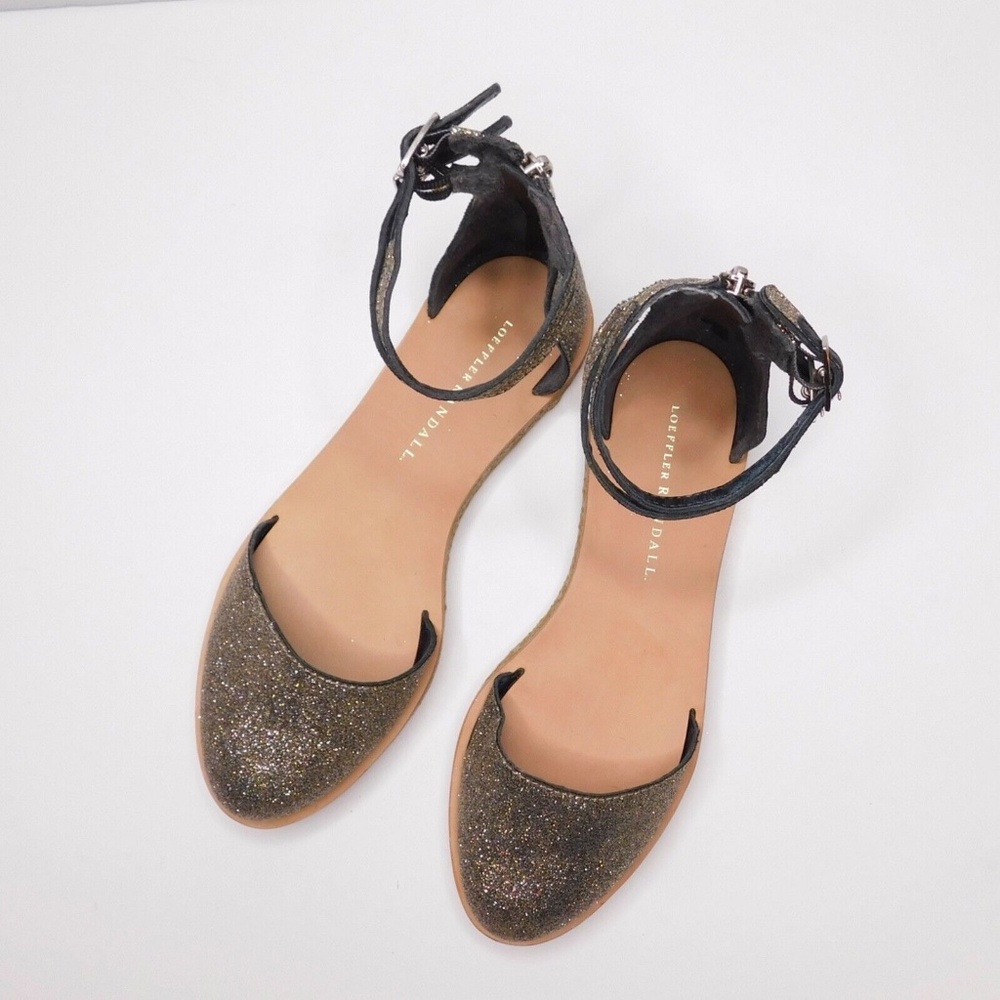 LOEFFLER RANDALL Odette Glitter Platform Flats Shoes Ankle Straps Zippers 6 1/2